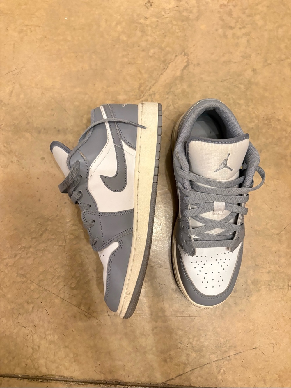 Jordan 1 Low-Top Sneakers in Light Gray and White 6Y = women's 7/7.5